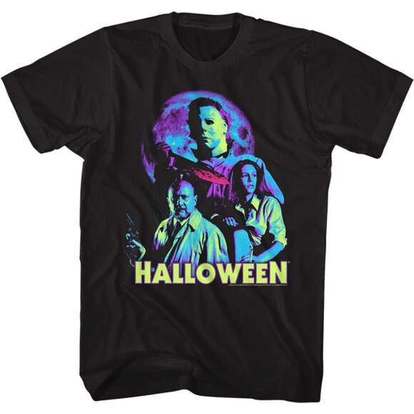 Olin D Tops - Halloween Michael Myers Neon Moon Light Graphic Tee Horror Movie Fan Gift Shirt